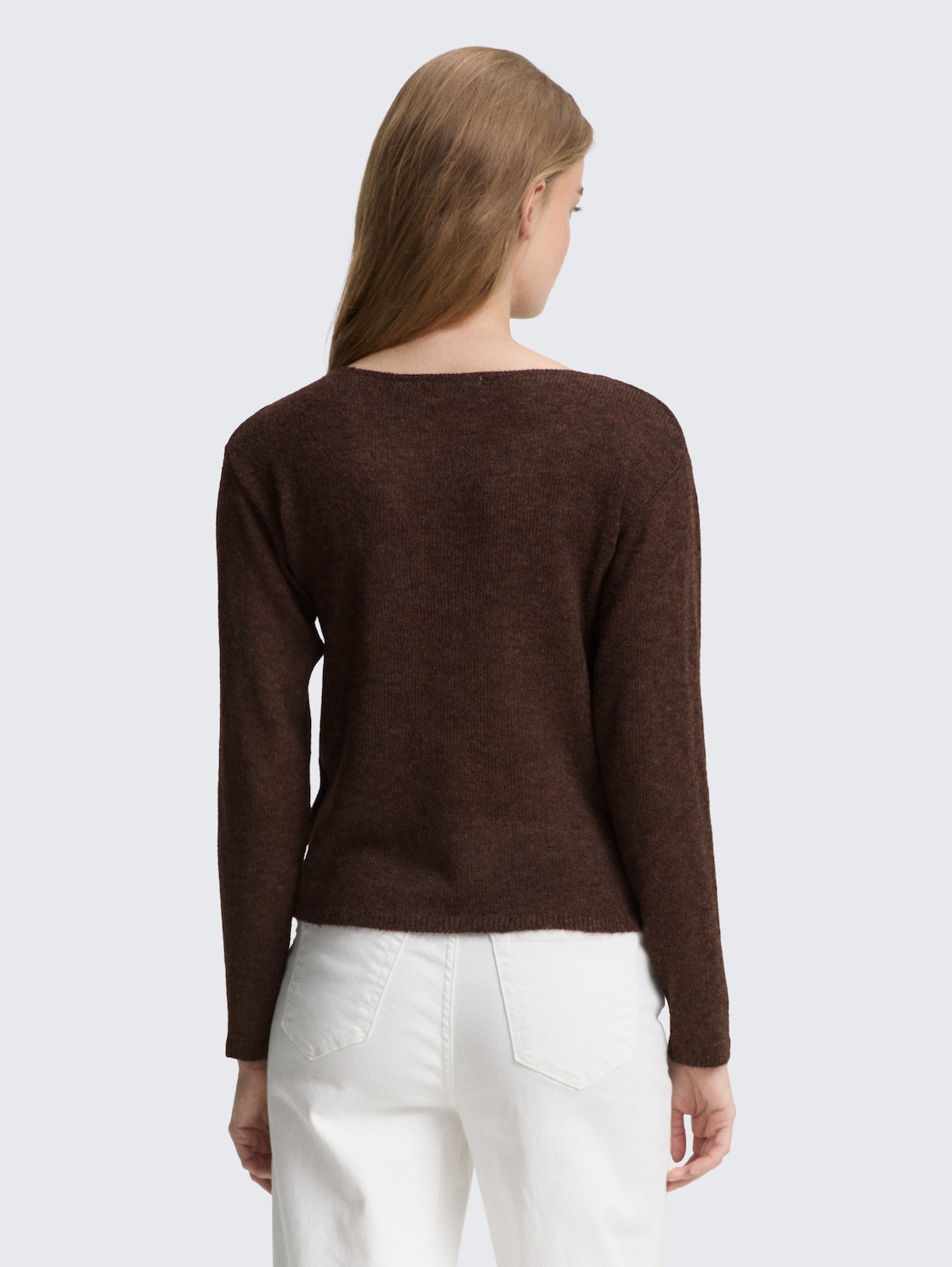 Strickpullover mit U-Boot-Ausschnitt - soft chocolate brown melange