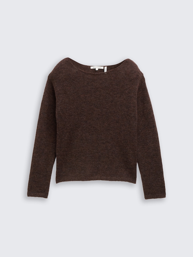 Strickpullover mit U-Boot-Ausschnitt von Denim Female, soft chocolate brown melange