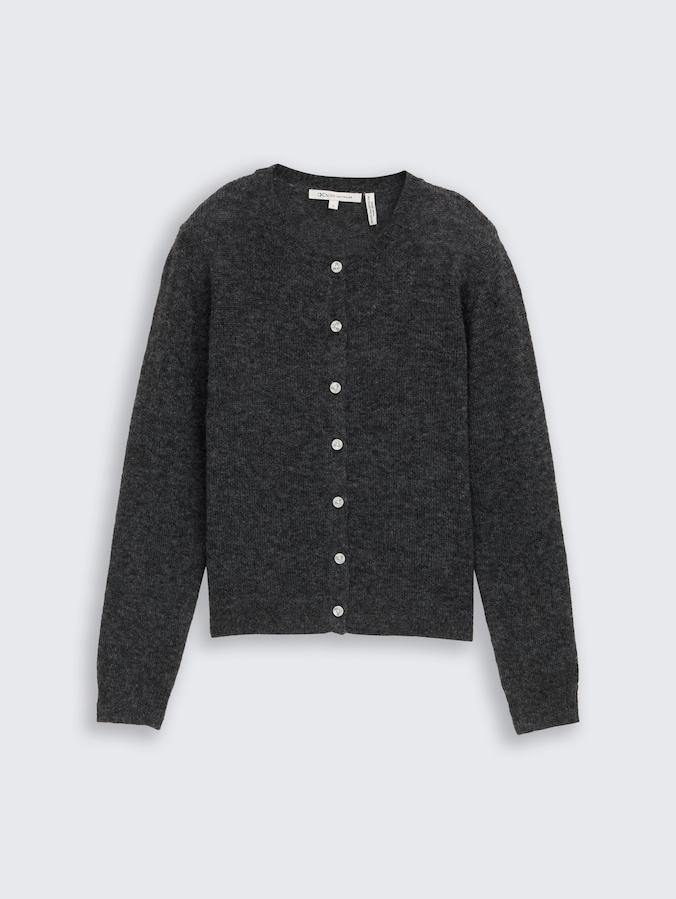 Cardigan with round neckline by Denim Female, Shale Grey Melange