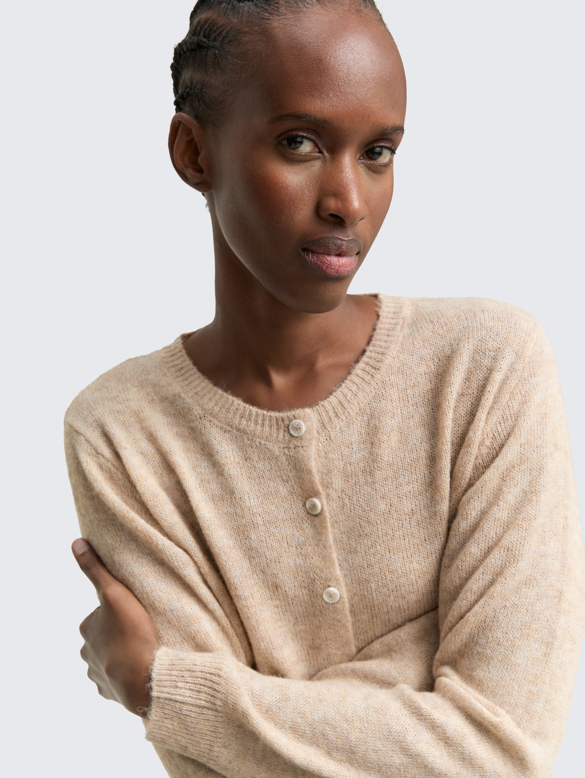 Cardigan à col rond - intense beige melange - Vue détaillée du modèle