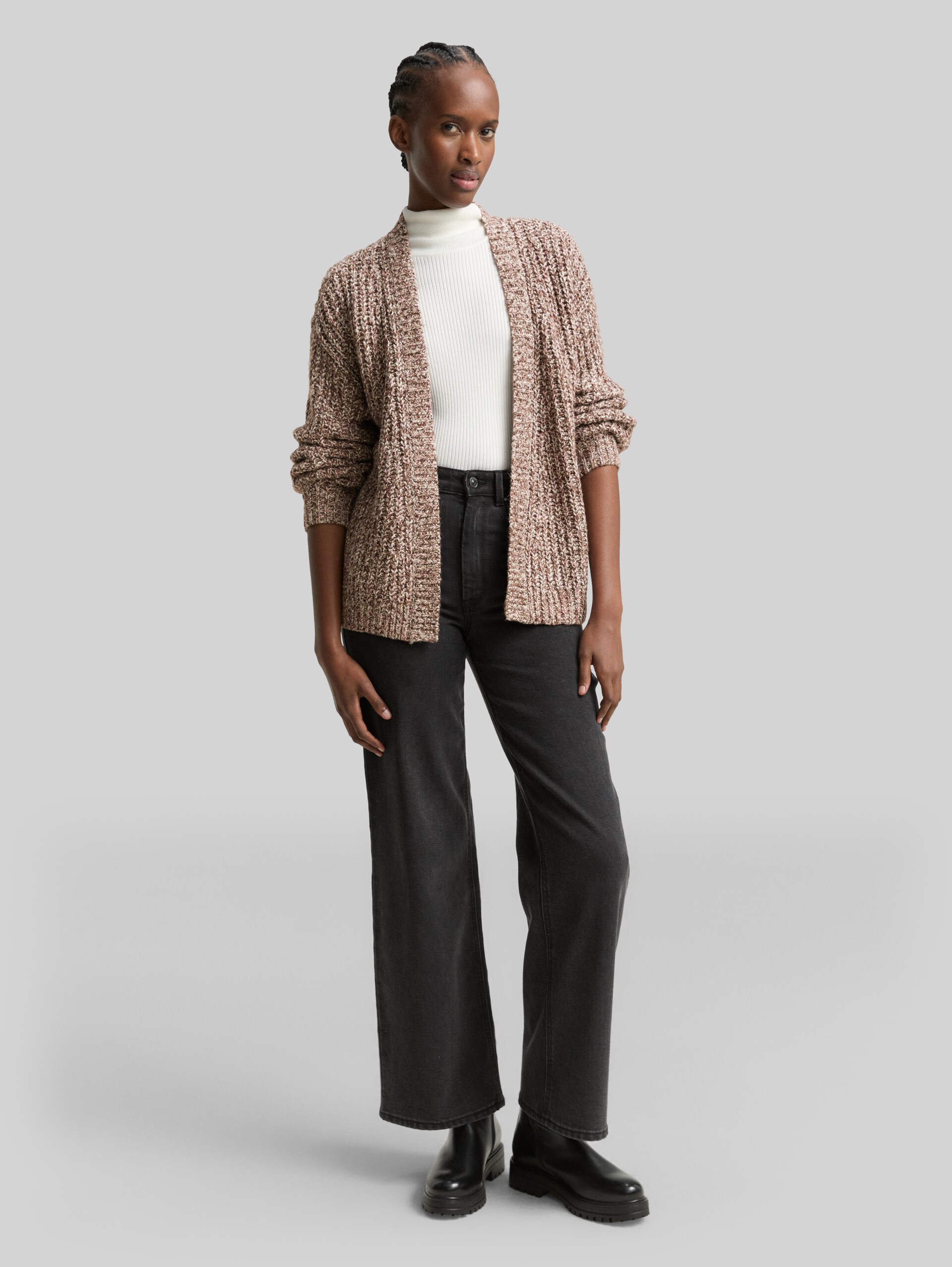 Relaxed Fit Cardigan in Melange-Optik - brown neps - Model-Vorderansicht