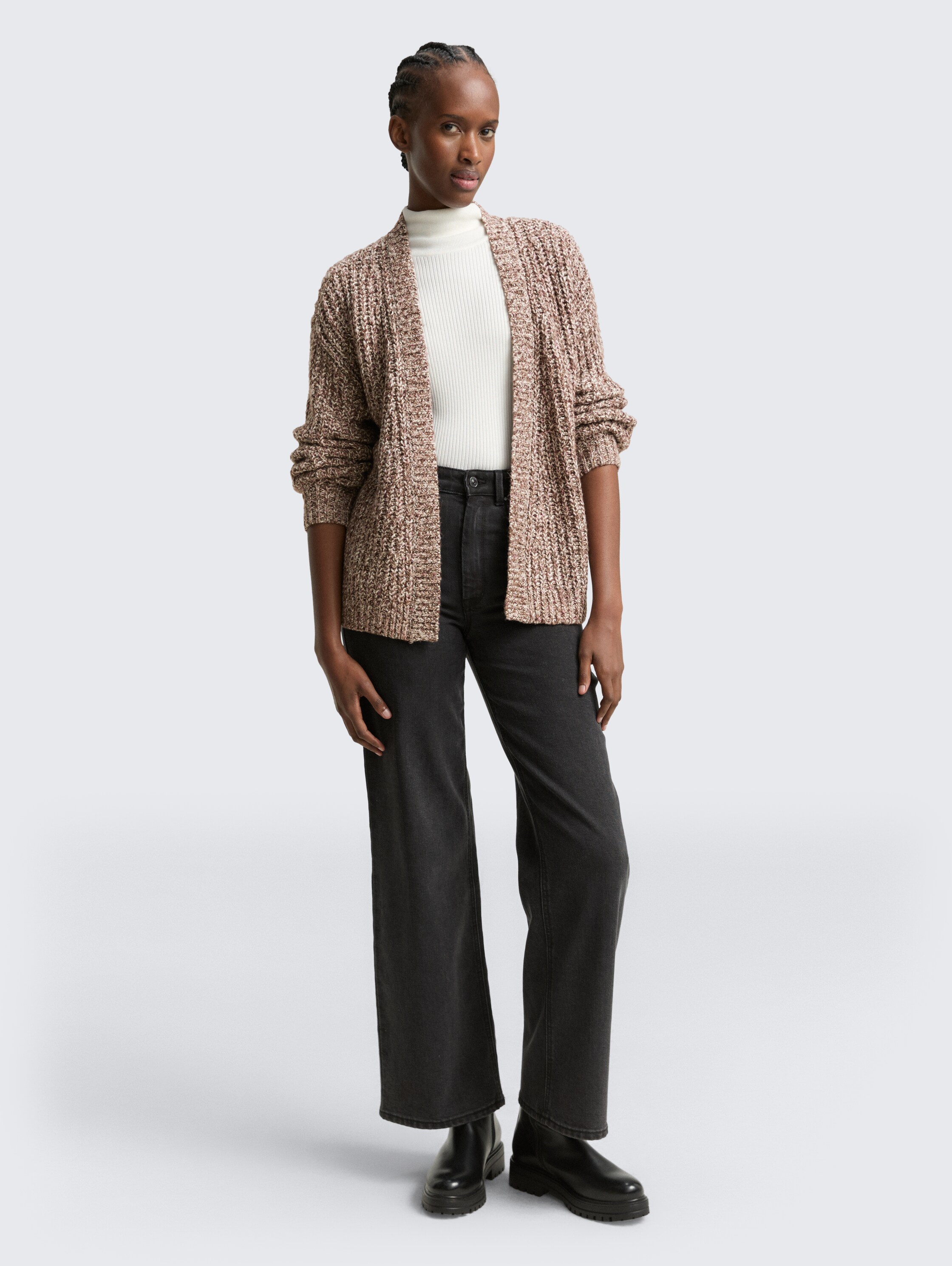 Relaxed vest in gemêleerde look - brown neps - Model vooraanzicht