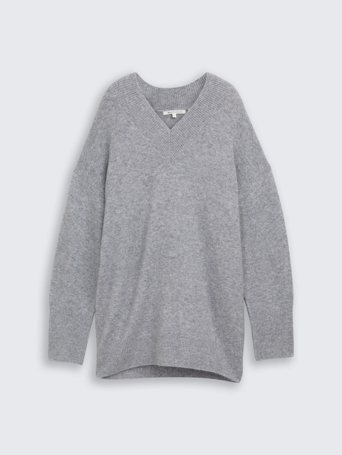 Longstyle Strickpullover mit V-Ausschnitt - Cement Grey Mélange