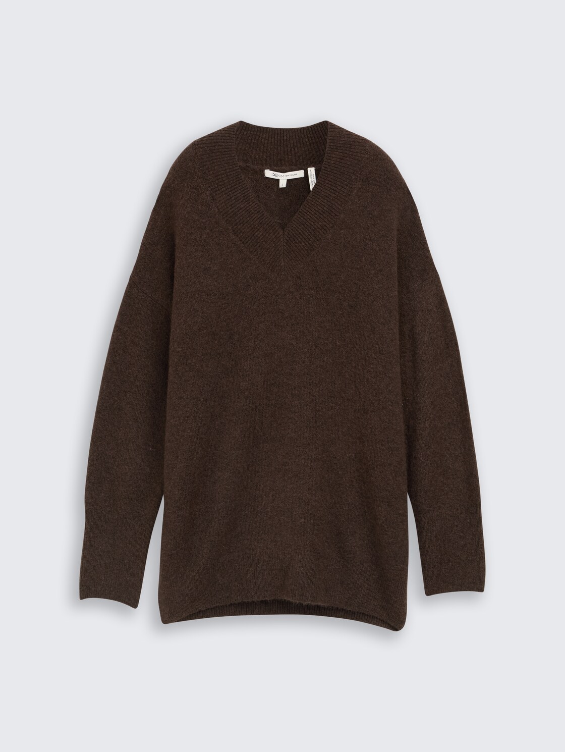 Longstyle Strickpullover mit V-Ausschnitt - soft chocolate brown melange