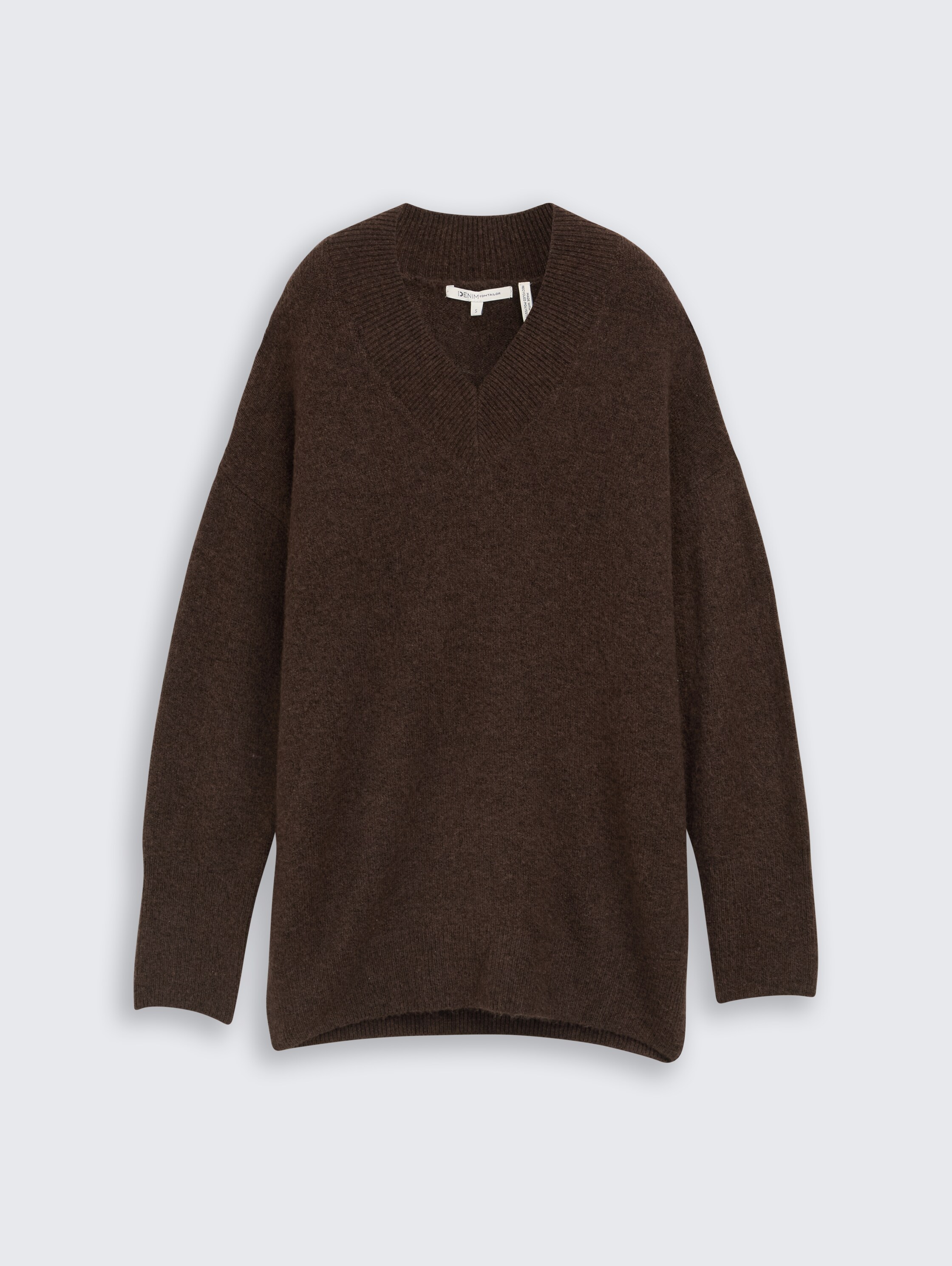 Longstyle Strickpullover mit V-Ausschnitt - soft_chocolate_brown_melange - 