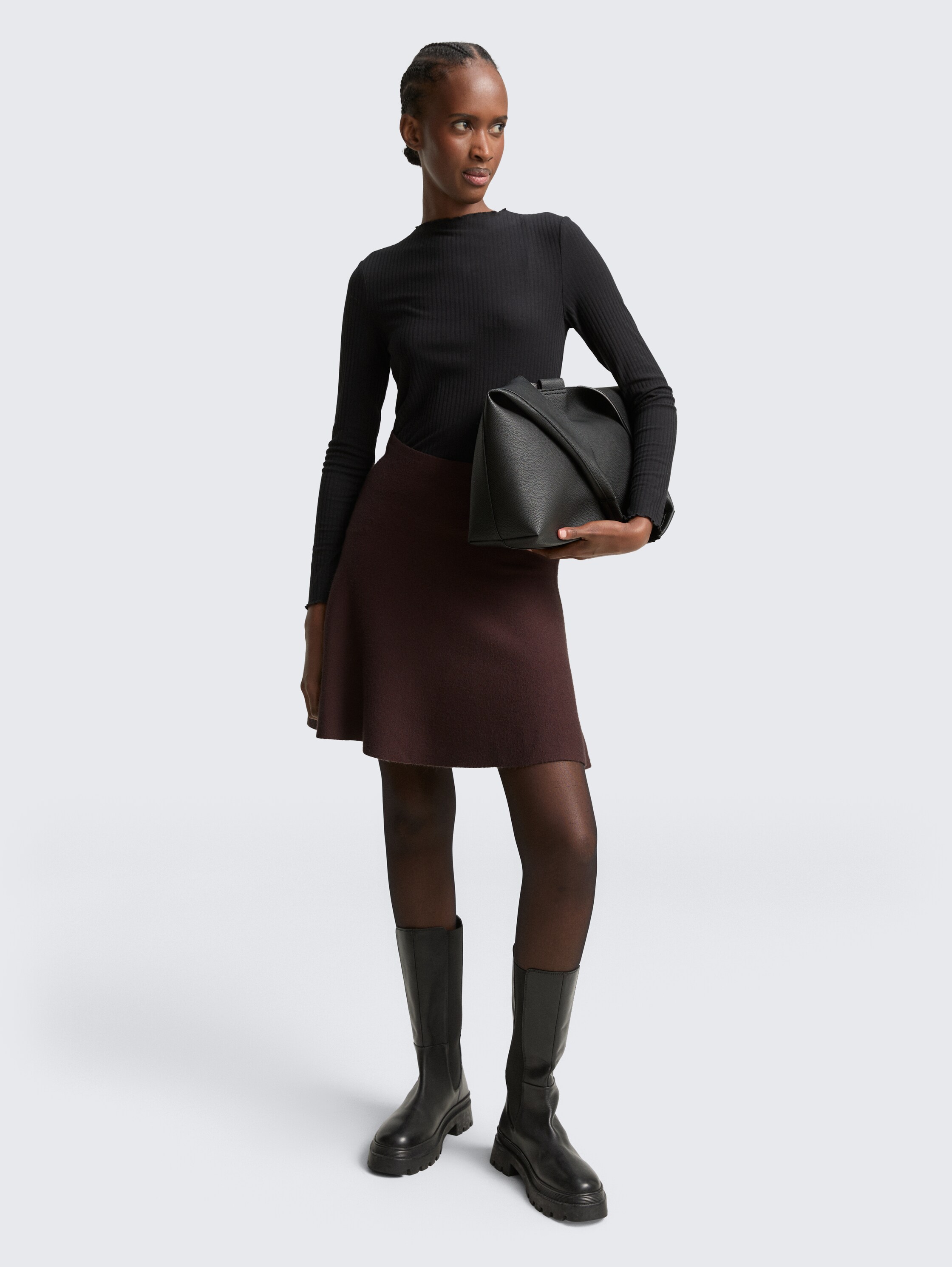 Mini skater gebreide rok - soft_chocolate_brown_melange - 