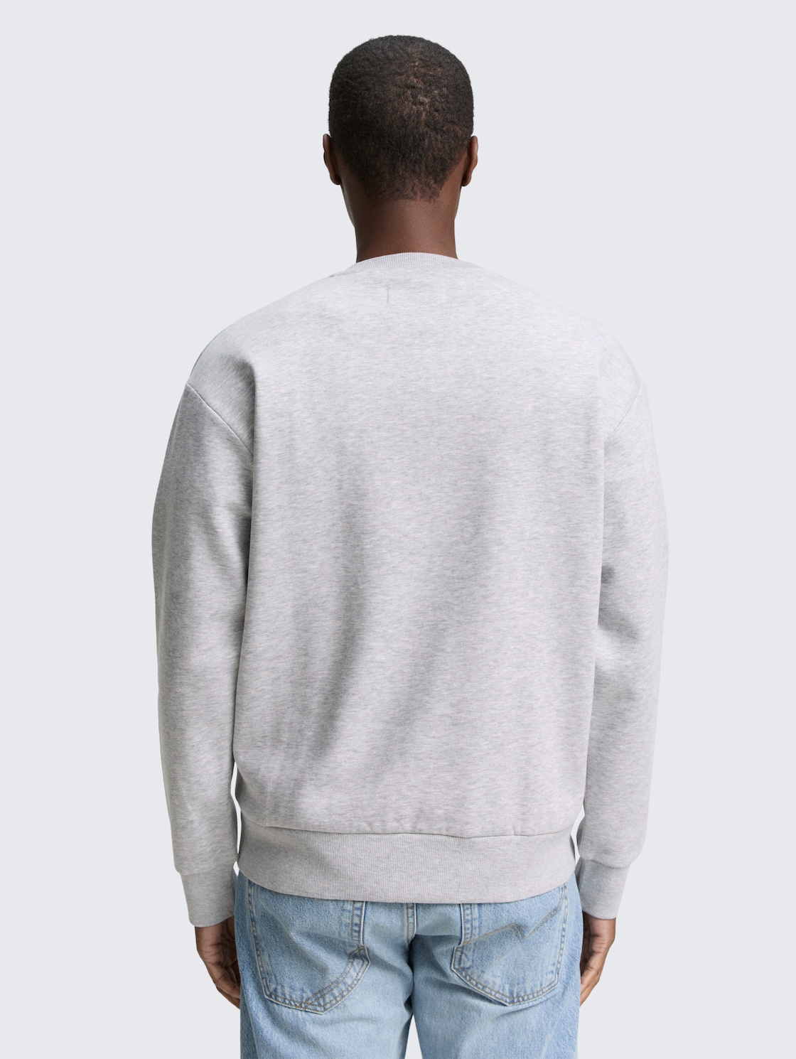 Crewneck Sweatshirt mit Print - Light Stone Grey Melange - Auschnitt Model-Rückansicht