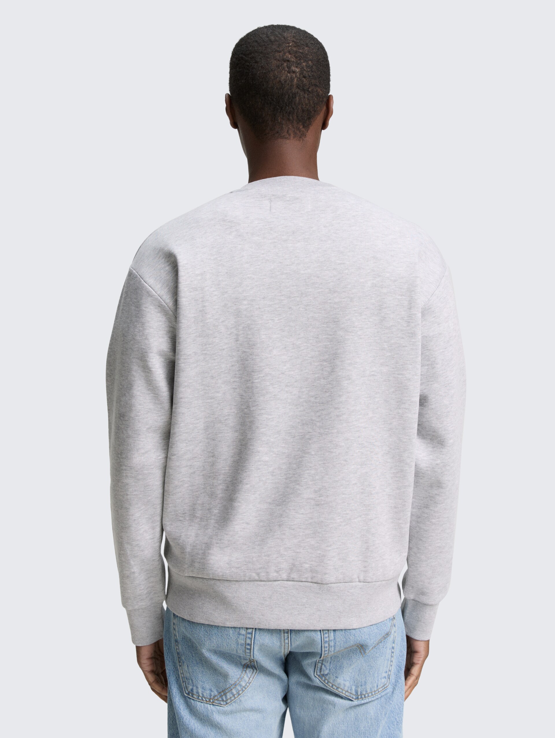 Crewneck Sweatshirt mit Print - Light Stone Grey Melange - Auschnitt Model-Rückansicht