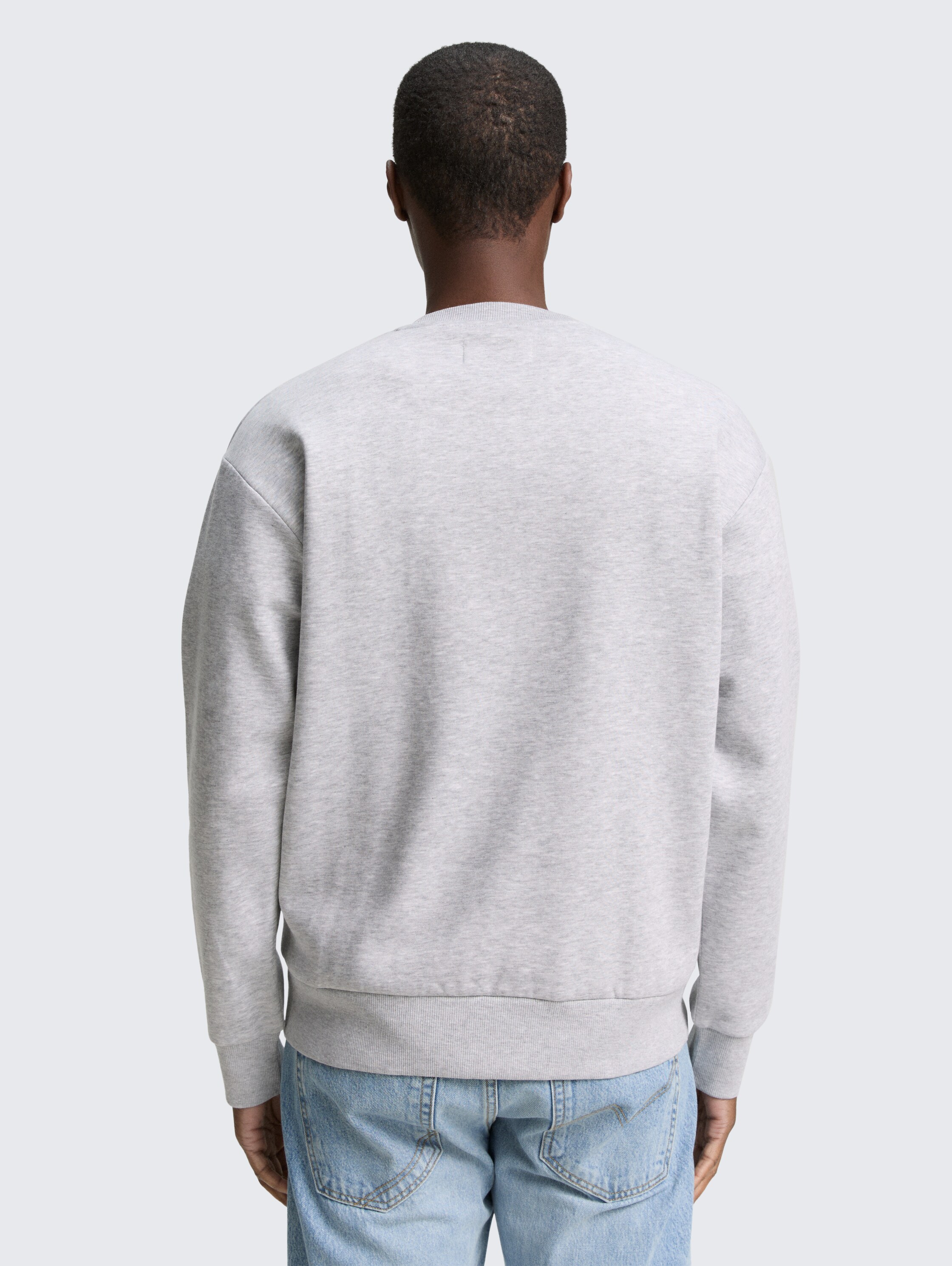 Crewneck Sweatshirt mit Print - Light Stone Grey Melange - Auschnitt Model-Rückansicht