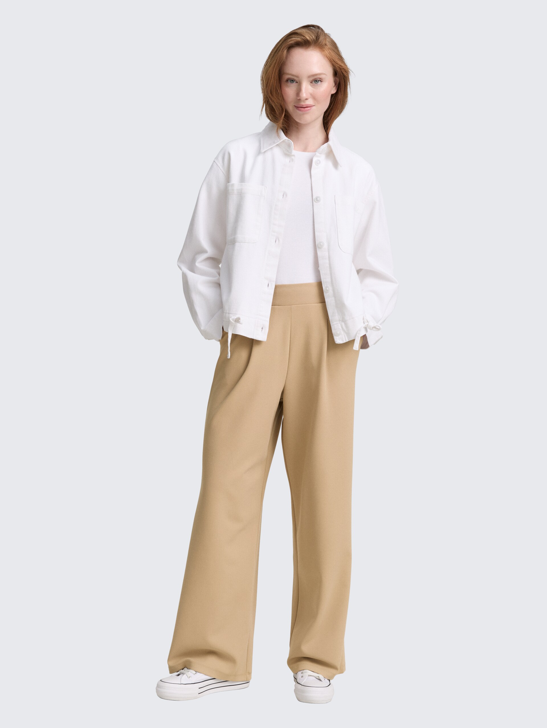 Wide Leg Hose - tan brown - Model-Vorderansicht