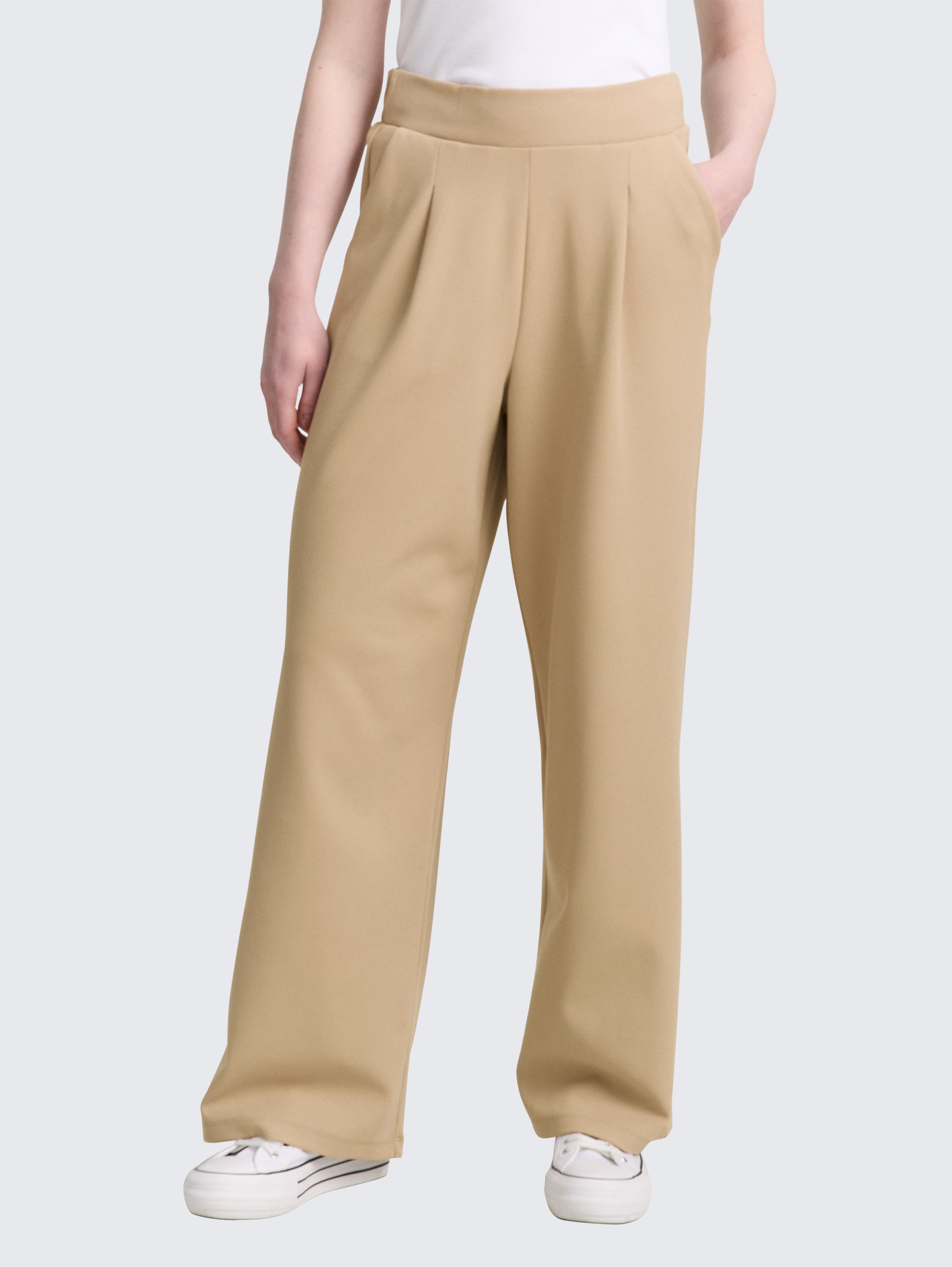 Wide Leg Hose - tan brown - Ausschnitt Model-Vorderansicht