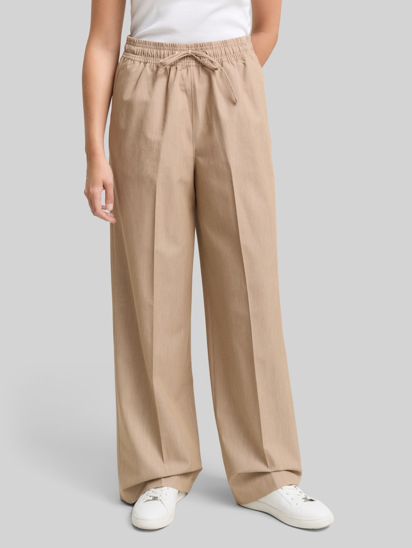 Broek met wijde pijpen en trekkoord door Denim Female, intense beige melange