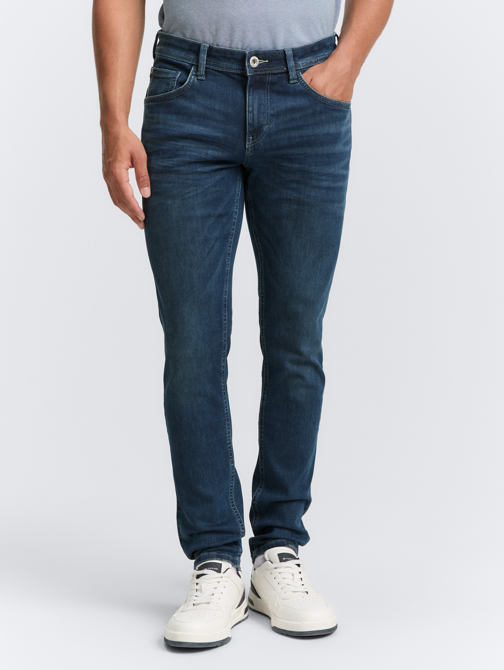 TTTROY SLIM Jeans mit Stretch - mid stone blue black denim - Ausschnitt Model-Vorderansicht