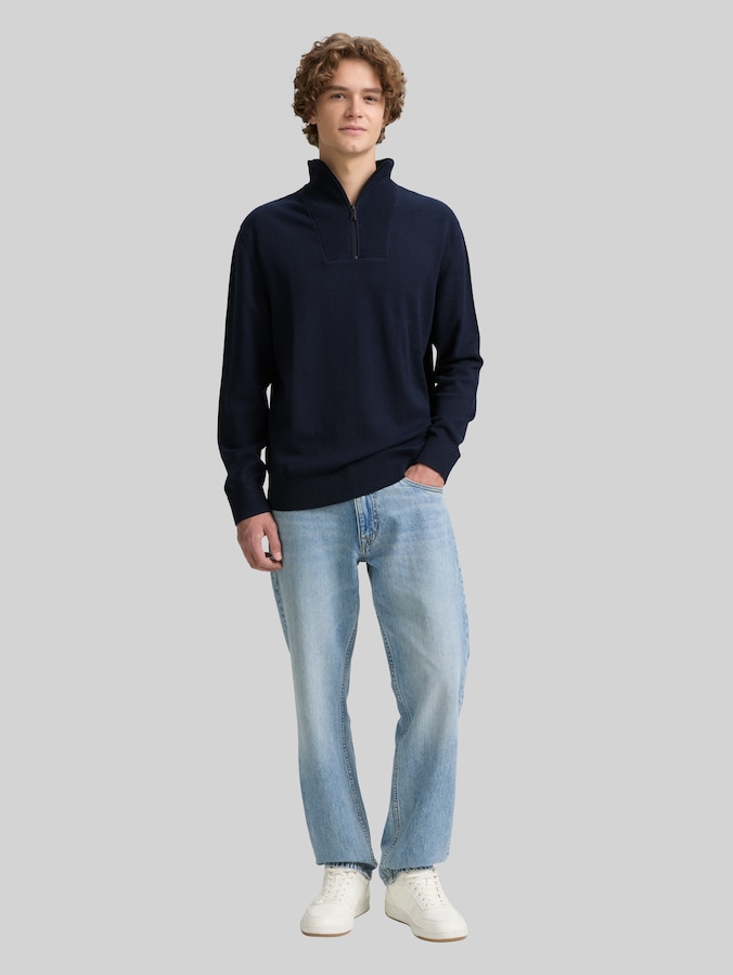 Troyer gebreide trui van katoen door Denim Male, sky captain blue