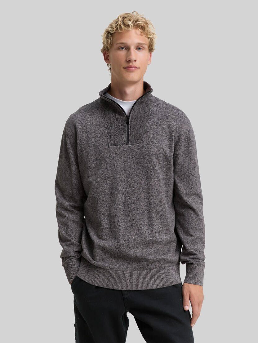 Troyer-trui van katoen door Denim Male, Black Grey Mouline