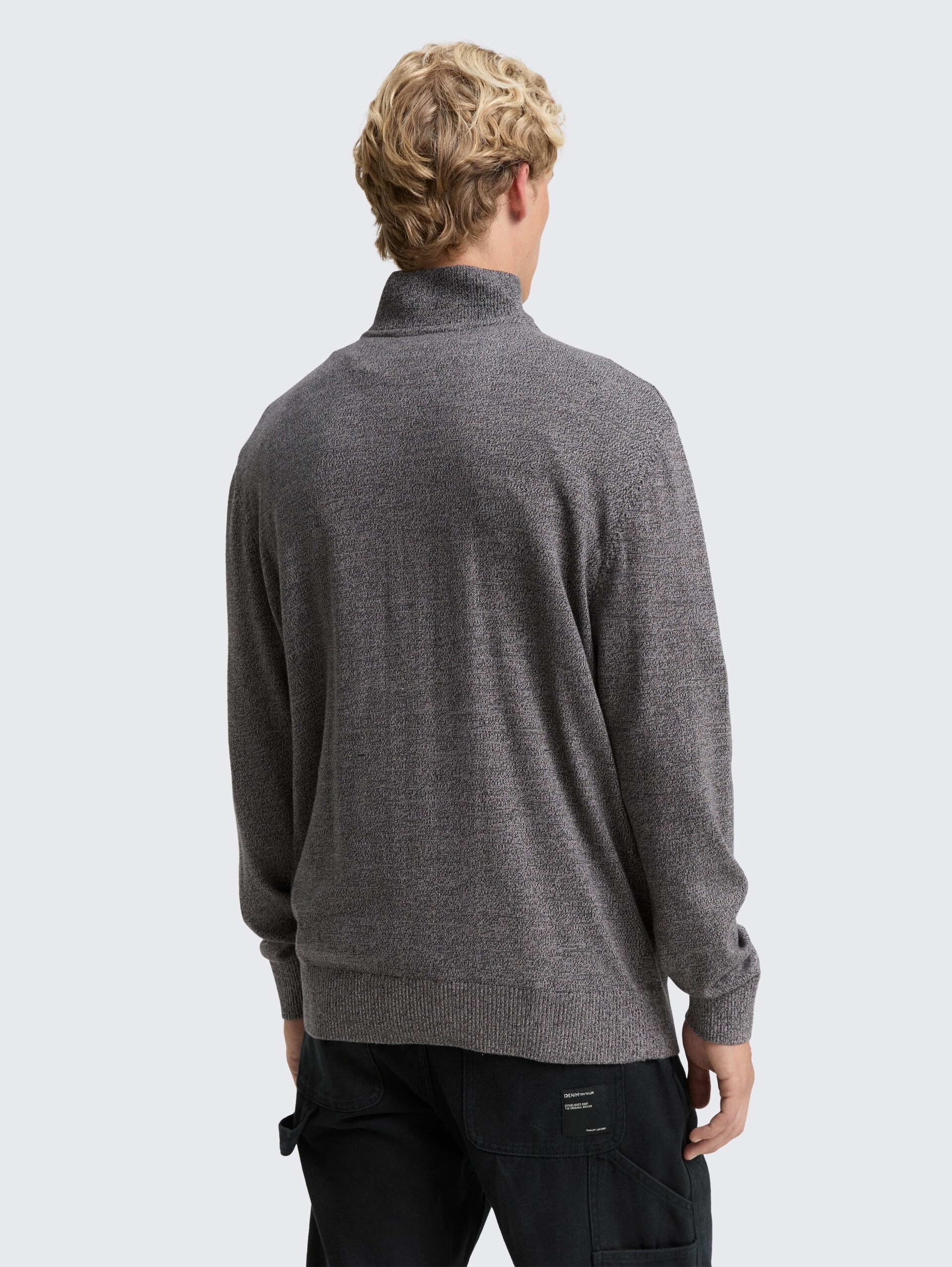 Troyer Strickpullover aus Baumwolle - Black Grey Mouline