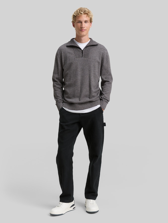 Troyer Strickpullover aus Baumwolle von Denim Male, Black Grey Mouline