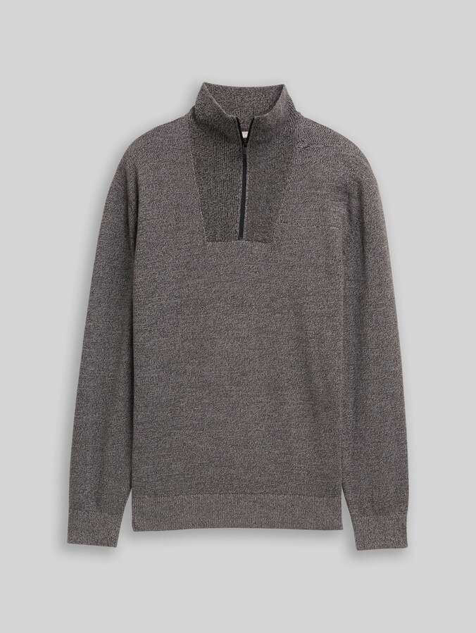 Troyer Strickpullover aus Baumwolle von Denim Male, Black Grey Mouline