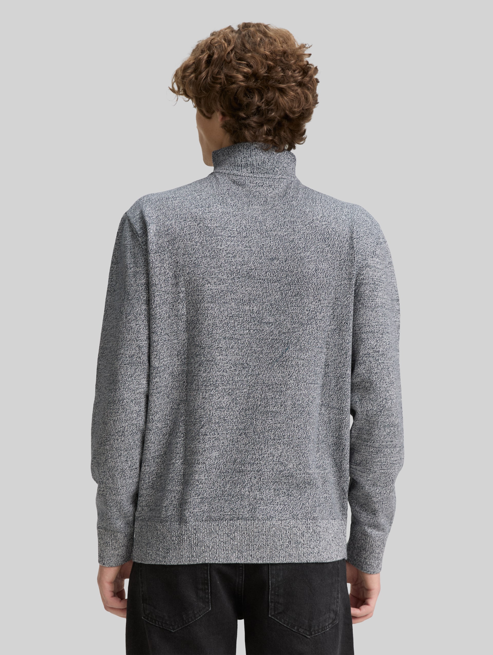Cotton troyer knit jumper - navy white mouline
