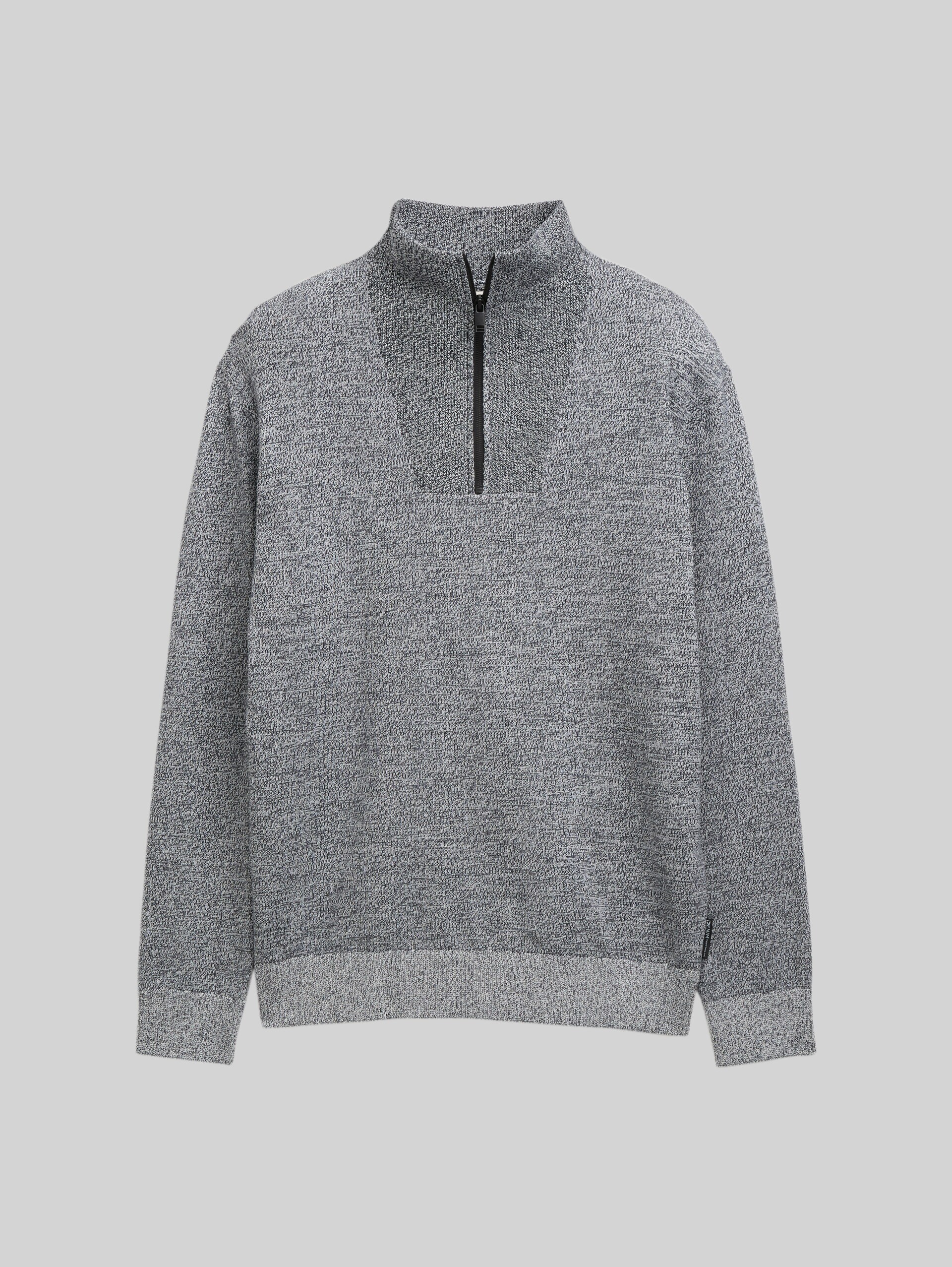Cotton troyer knit jumper - navy white mouline