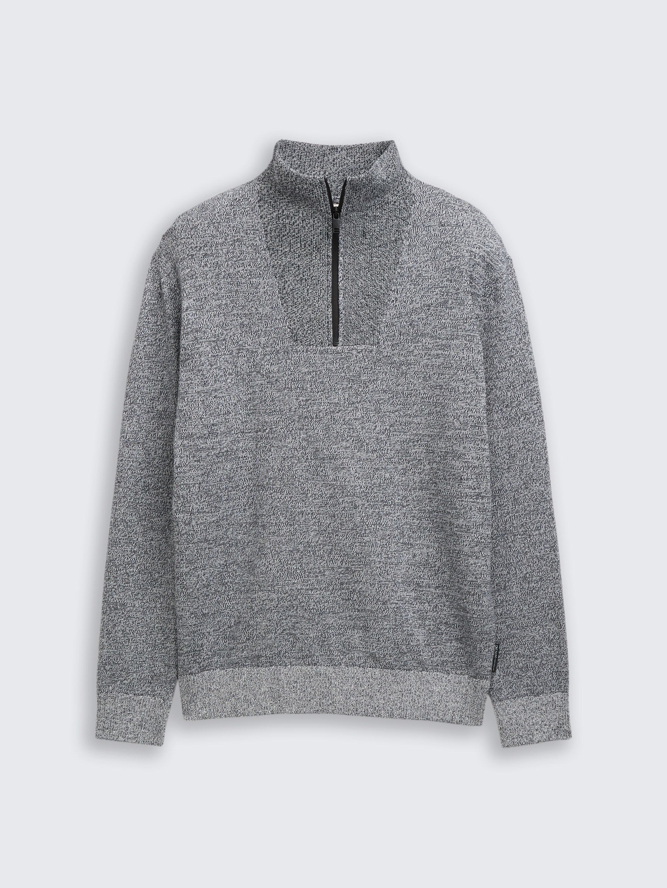 Troyer Strickpullover aus Baumwolle - navy_white_mouline - 