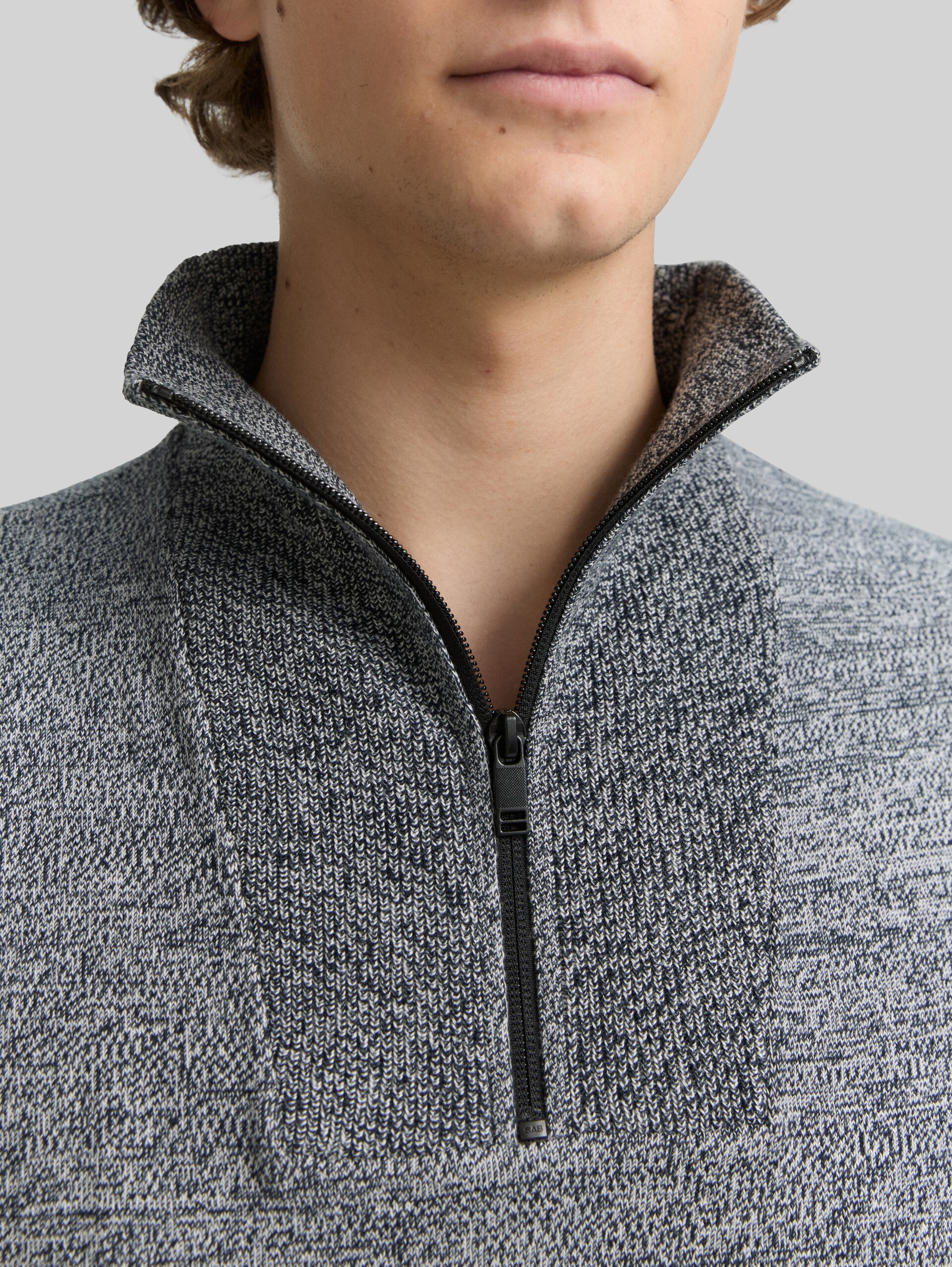 Cotton troyer knit jumper - navy white mouline - Detail model view