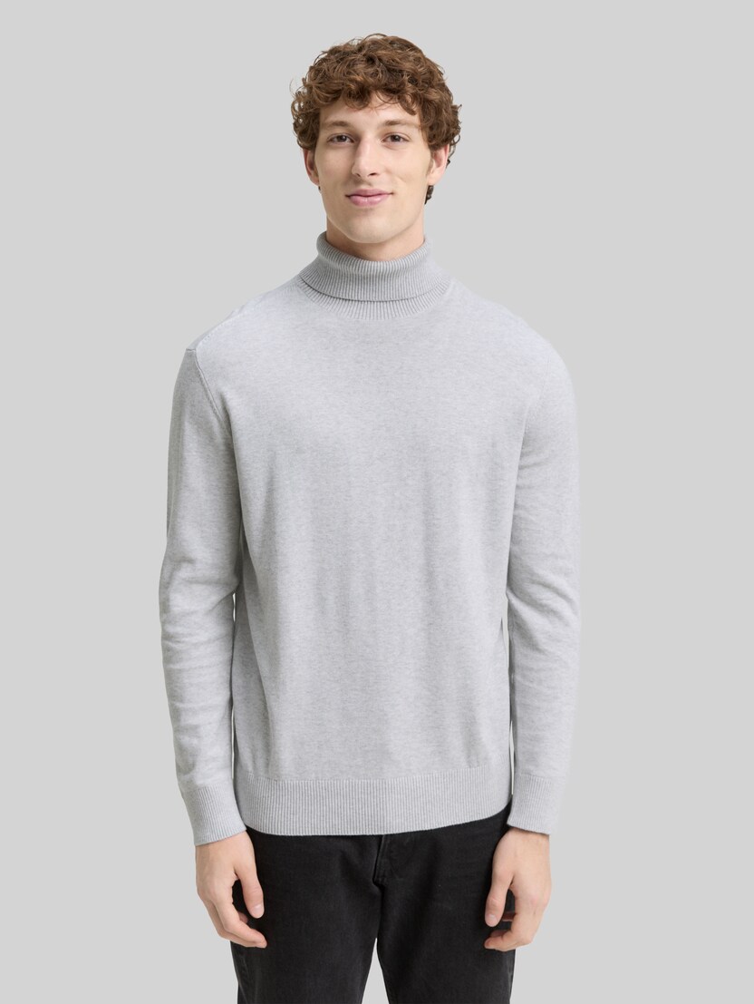 Rollkragenpullover aus Baumwolle von Denim Male, Light Stone Grey Melange