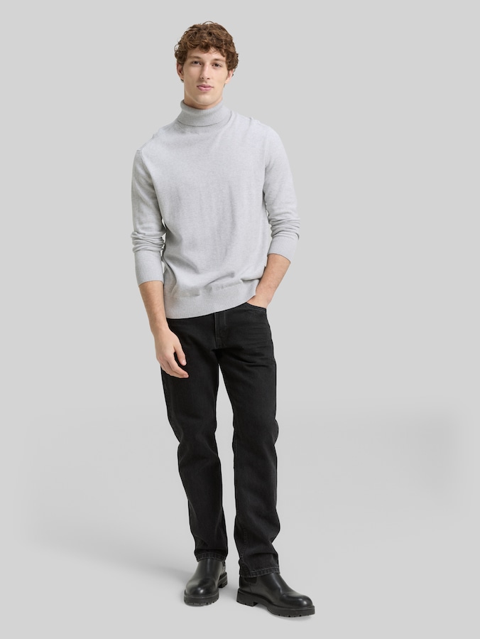 Rollkragenpullover aus Baumwolle von Denim Male, Light Stone Grey Melange