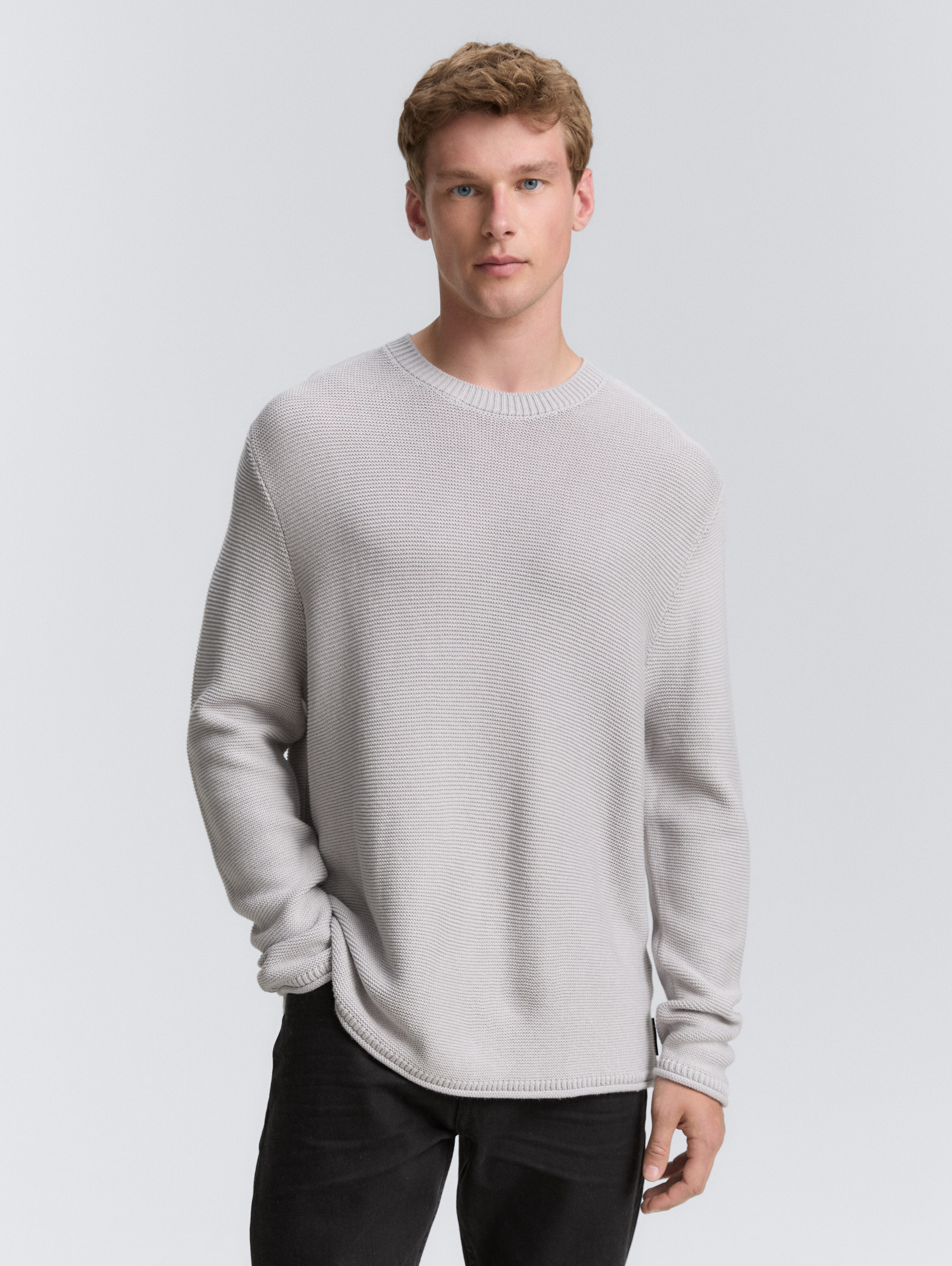 Relaxed Fit Strickpullover von Denim Male, Light Stone Grey Melange