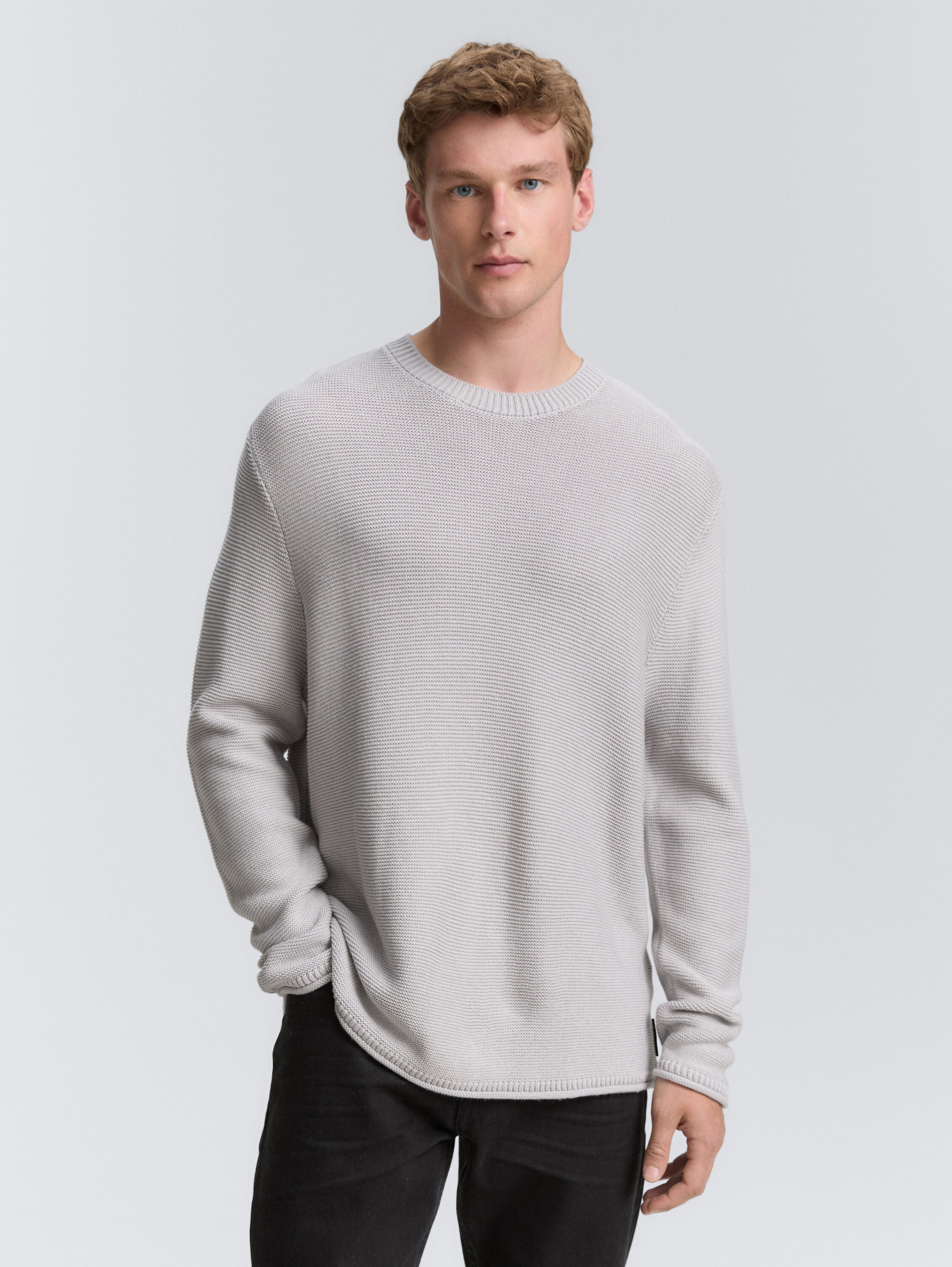 Gebreide trui met relaxte pasvorm - light_stone_grey_melange - 