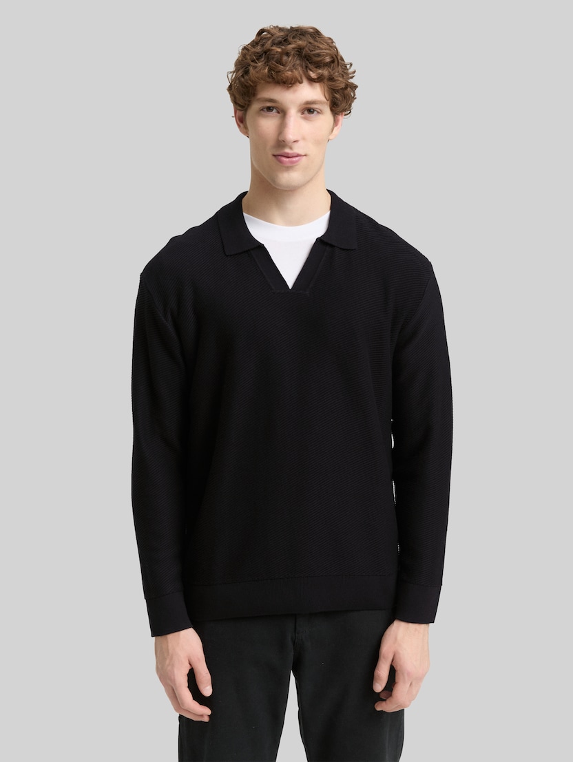 Relaxed Fit Strick-Poloshirt von Denim Male, Black