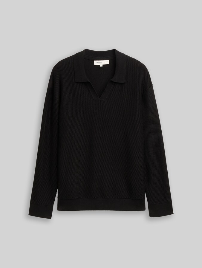 Relaxed Fit Strick-Poloshirt von Denim Male, Black