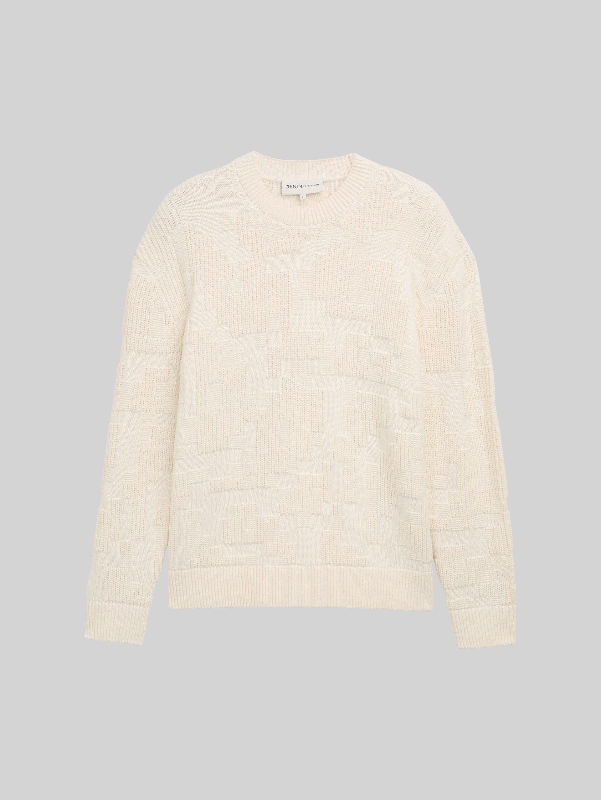 Loose fit knitted jumper with pattern - Gardenia White