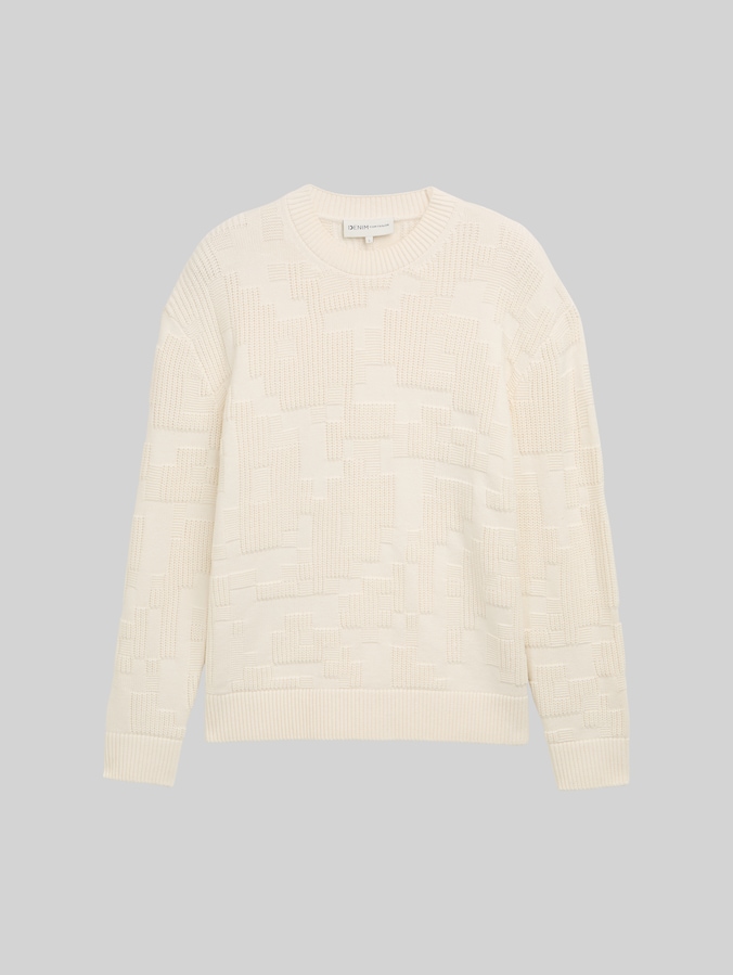 Loose Fit Strickpullover mit Muster von Denim Male, Gardenia White