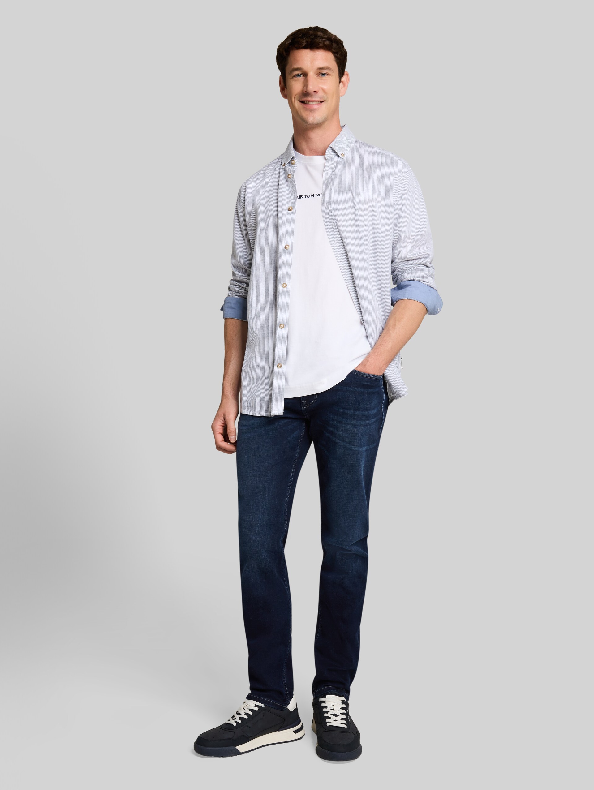 Jeans TTJOSH REGULAR SLIM extensibles - used dark blue black denim - Vue de face du modèle