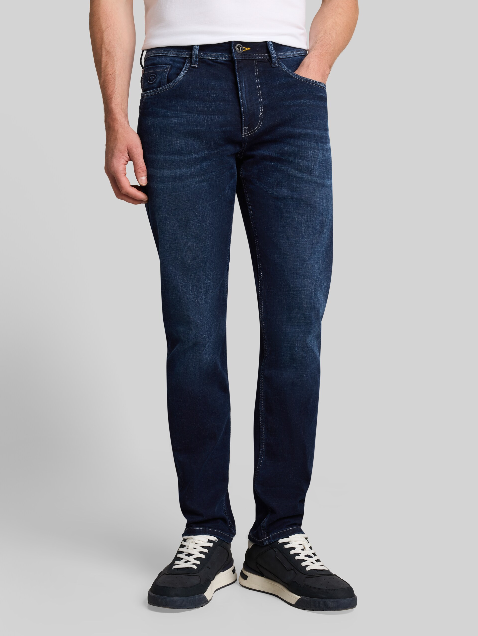 Jeans TTJOSH REGULAR SLIM extensibles - used dark blue black denim - Découpe Vue de face du modèle