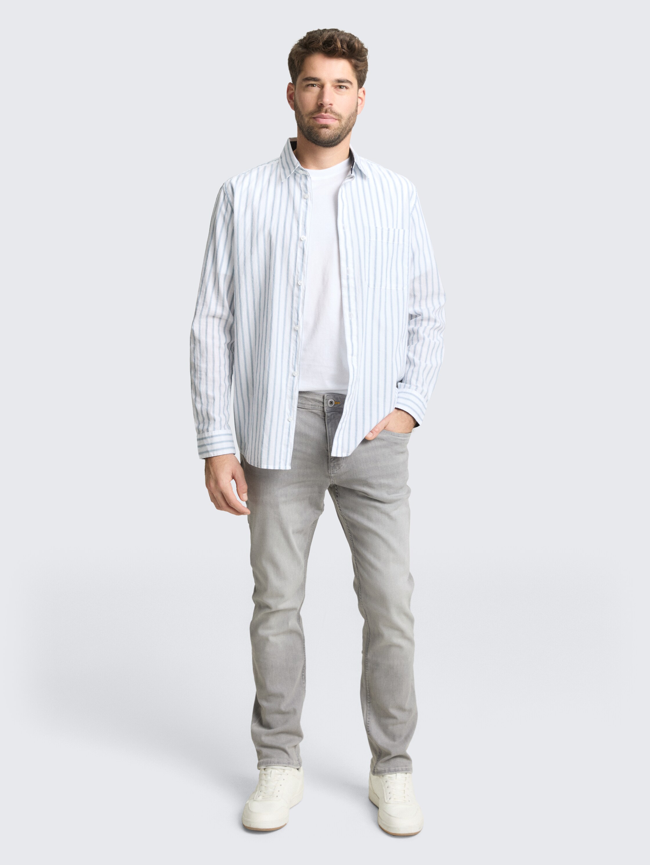 TTJOSH REGULAR SLIM Jeans mit Stretch - used light stone grey denim - Model-Vorderansicht