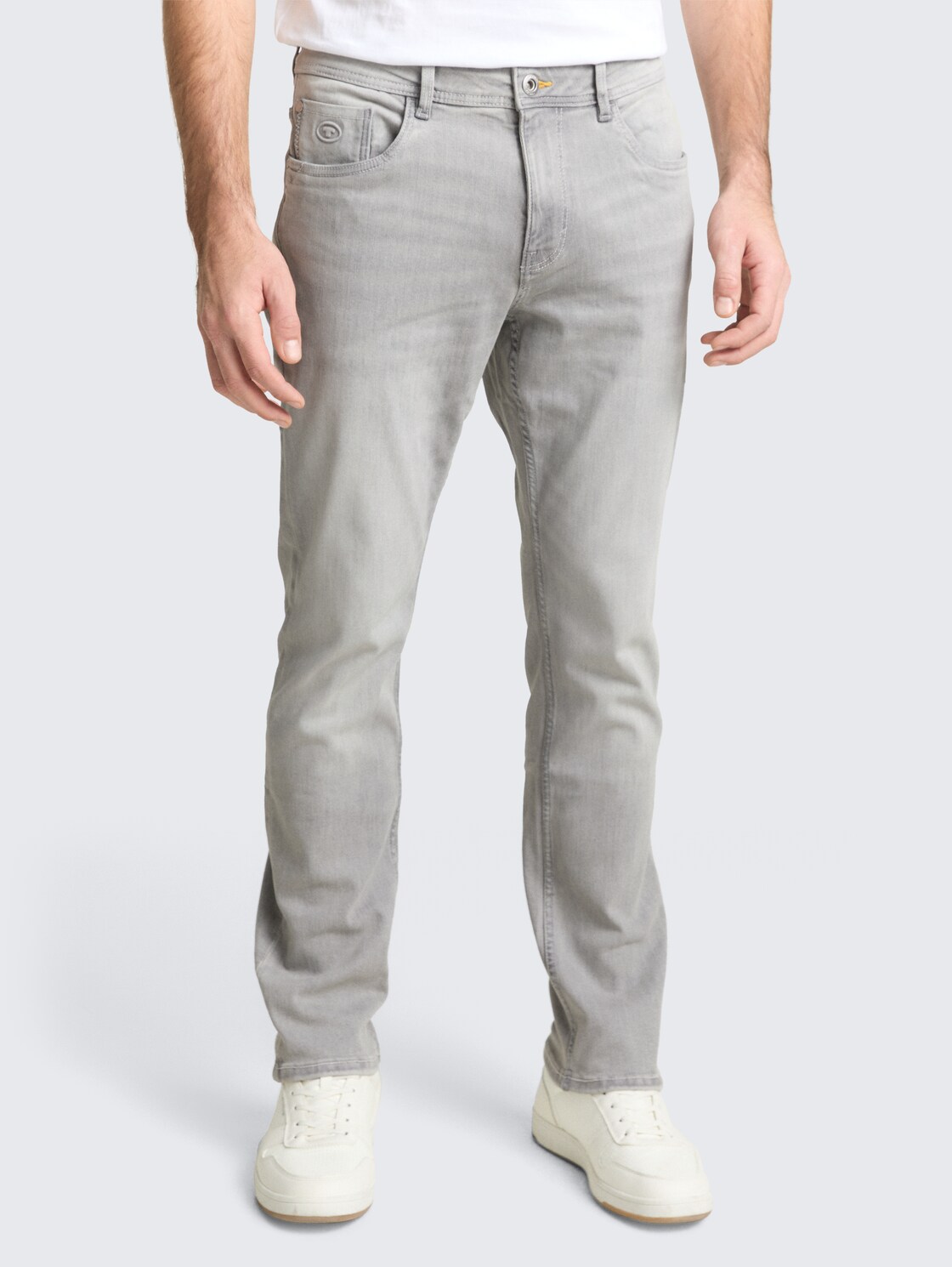 TTJOSH REGULAR SLIM Jeans mit Stretch - used light stone grey denim - Ausschnitt Model-Vorderansicht