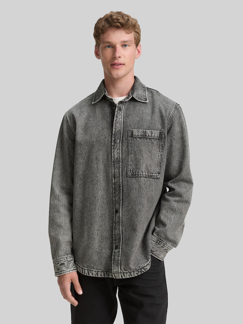 Overshirt Jeanshemd mit Brusttasche von Denim Male, used mid stone grey denim
