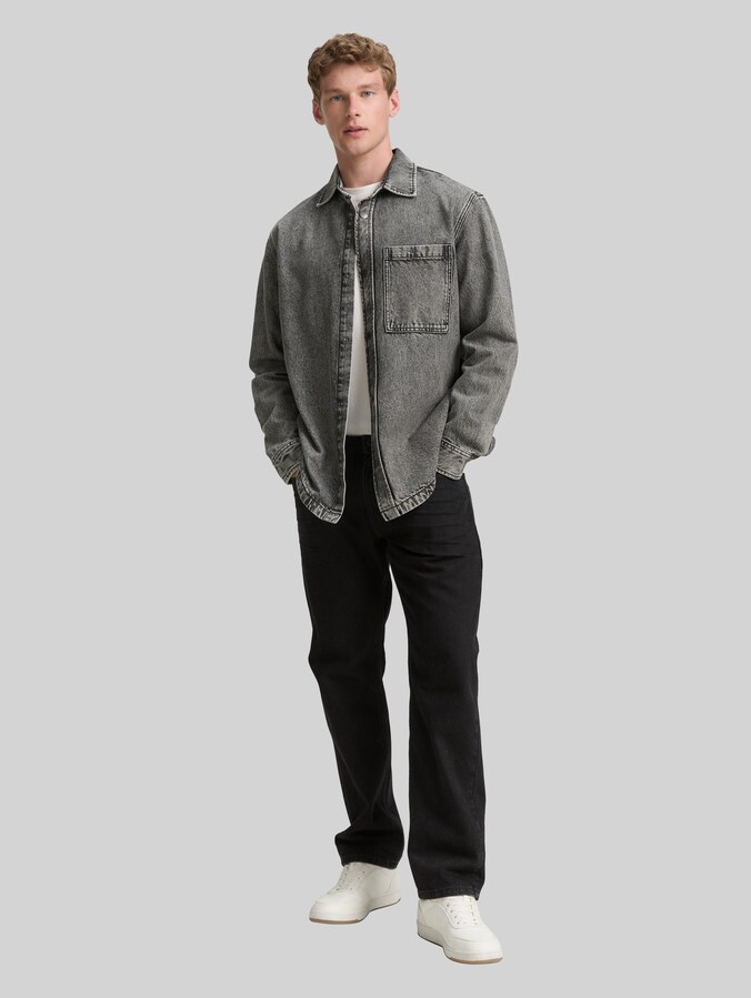 Overshirt denim shirt with breast pocket by Denim Male, used mid stone grey denim