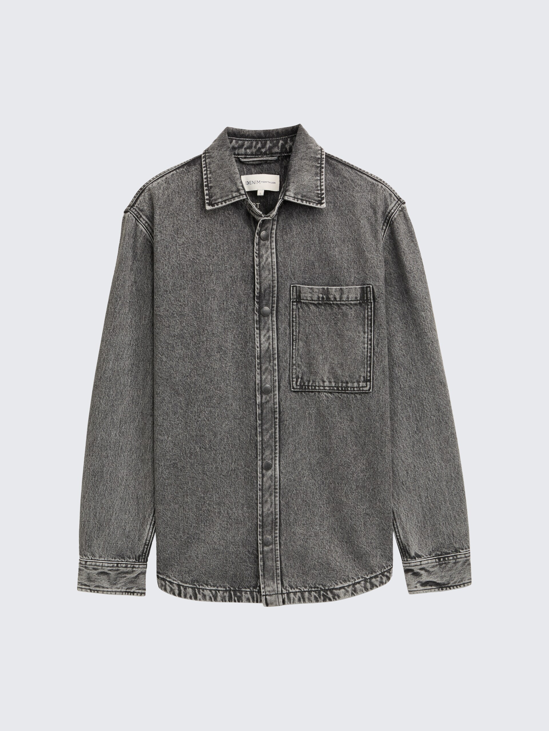 Overshirt Jeanshemd mit Brusttasche - used mid stone grey denim - Vorder-Produkt-Ansicht