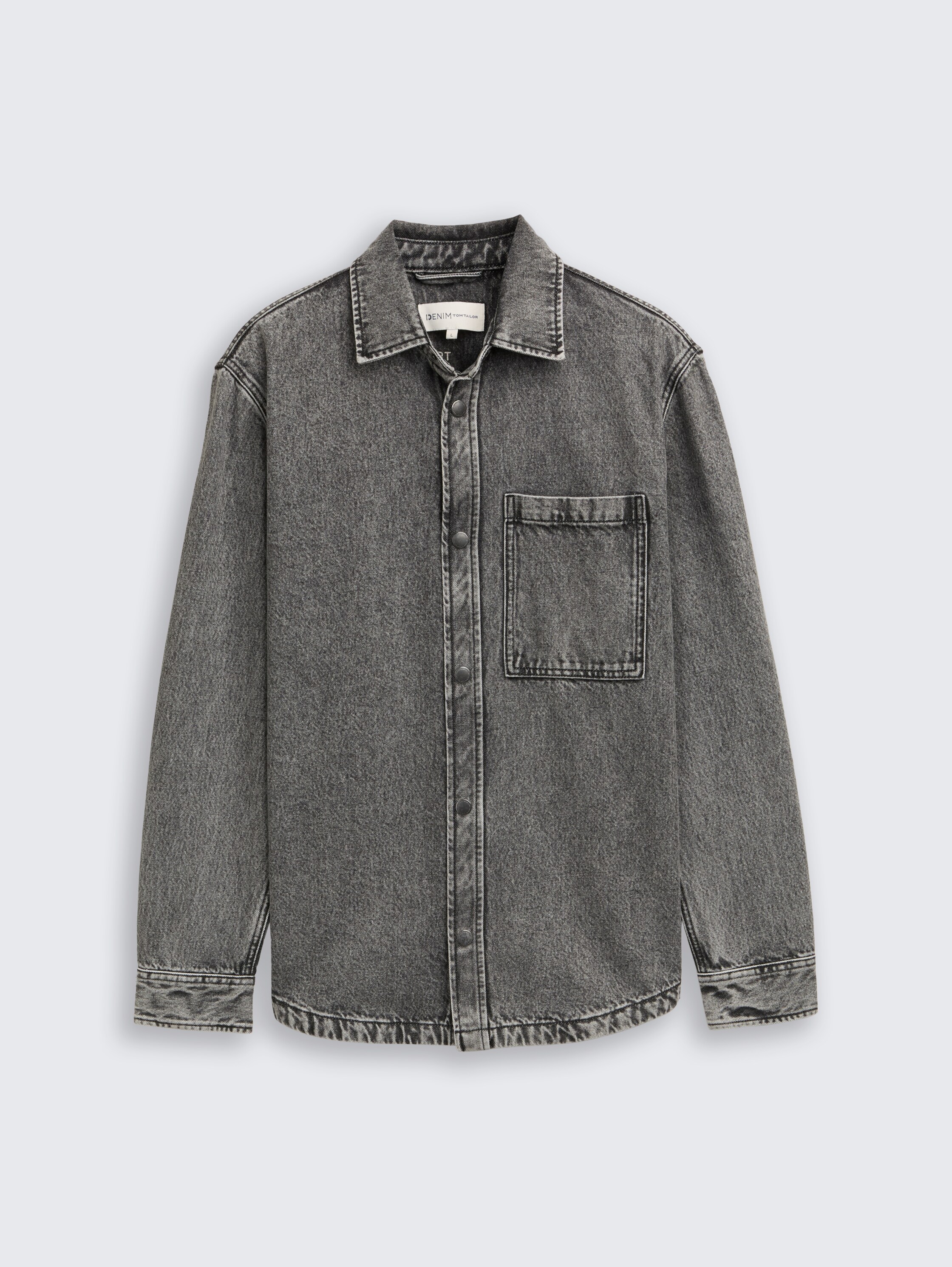 Overshirt denim shirt with breast pocket - used_mid_stone_grey_denim - 