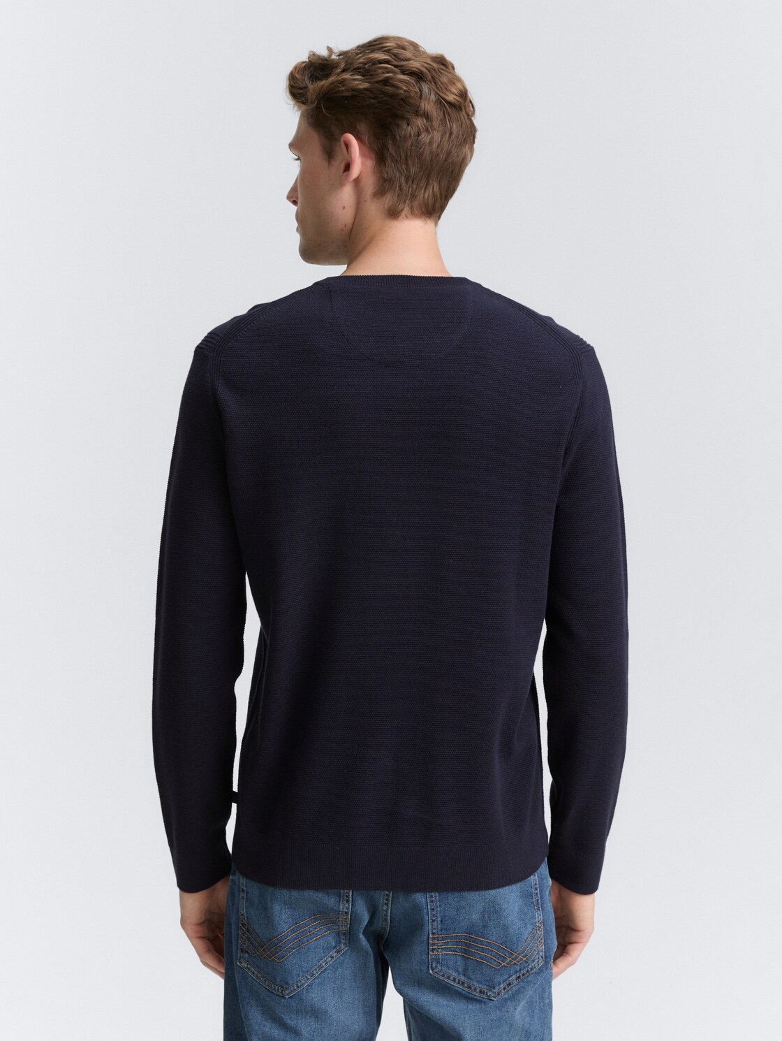 Strickpullover mit V-Ausschnitt aus Bio-Baumwolle - Knitted Navy Melange