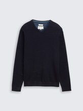 Strickpullover mit V-Ausschnitt aus Bio-Baumwolle - Knitted Navy Melange
