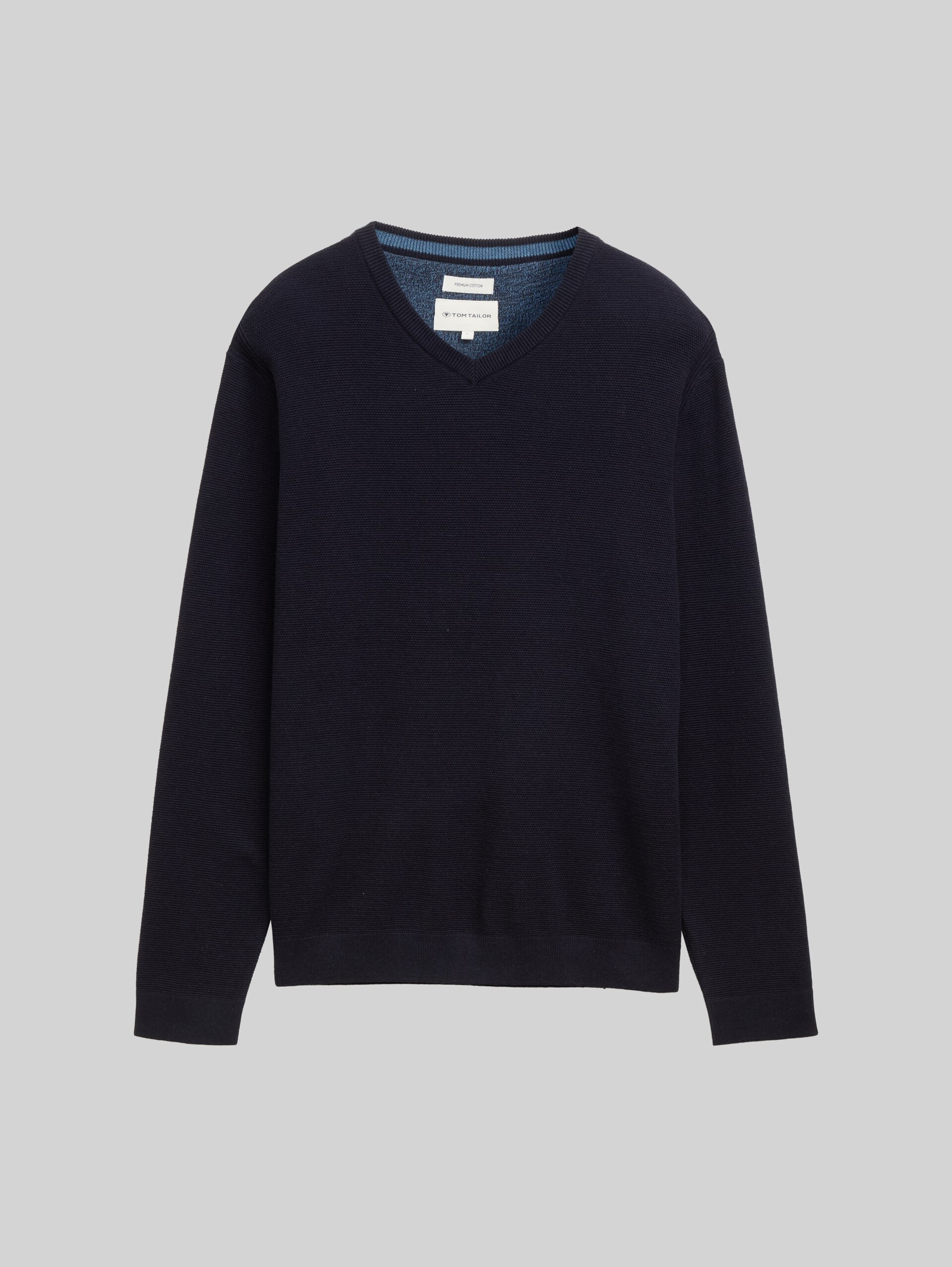 Knitted jumper with V-neck made from organic cotton - Knitted Navy Melange