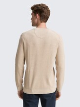 Strickpullover mit V-Ausschnitt aus Bio-Baumwolle - beige offwhite twotone