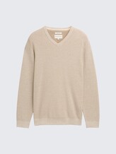 Strickpullover mit V-Ausschnitt aus Bio-Baumwolle - beige offwhite twotone