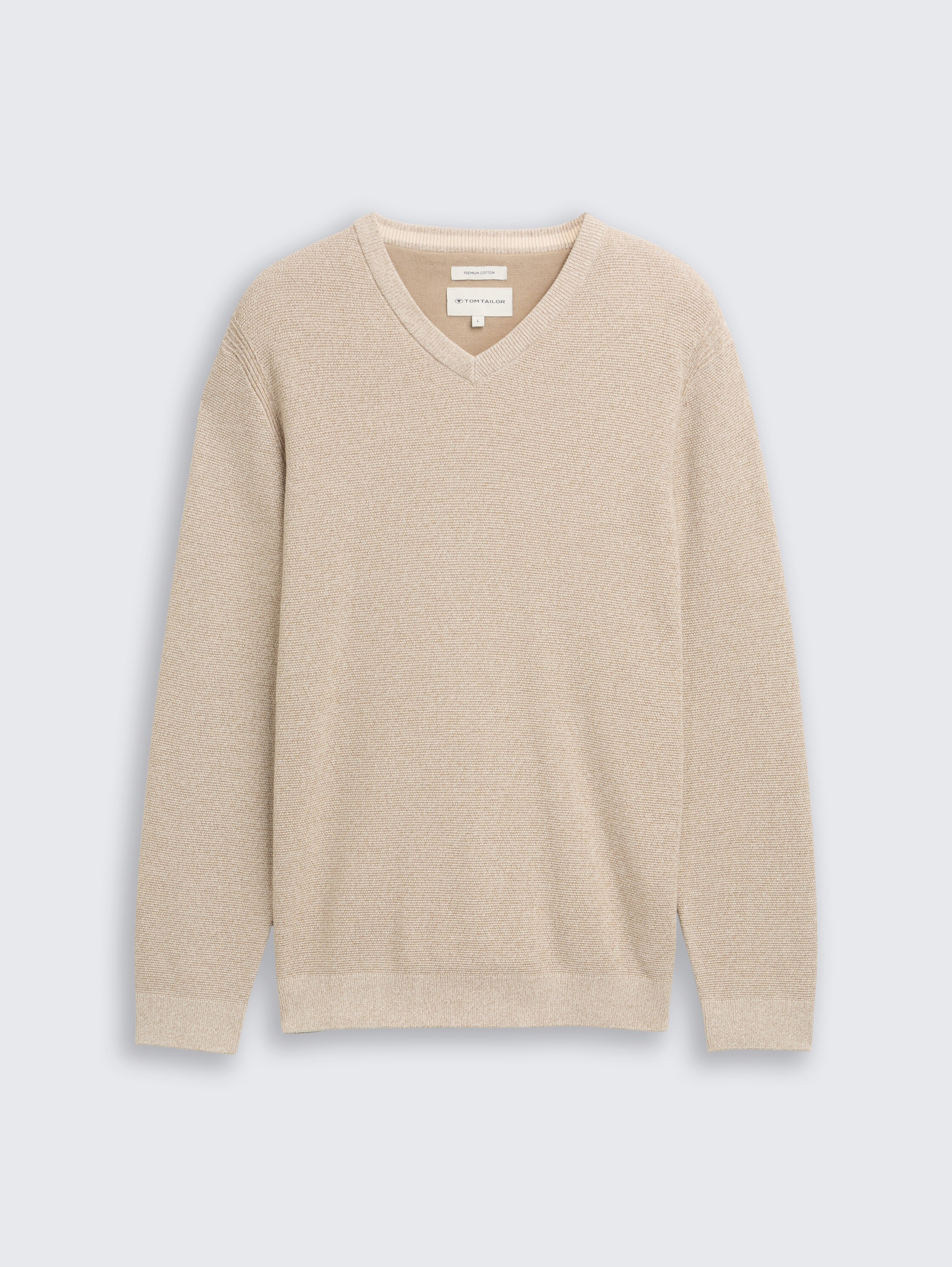 Strickpullover mit V-Ausschnitt aus Bio-Baumwolle - beige offwhite twotone