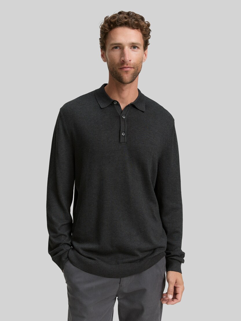 Strick-Poloshirt aus Viskose von Men, Black Grey Melange