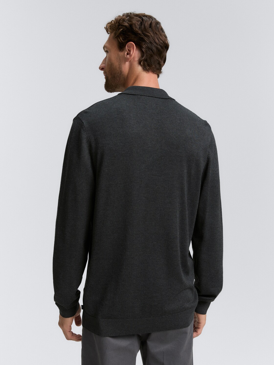 Strick-Poloshirt aus Viskose - Black Grey Melange